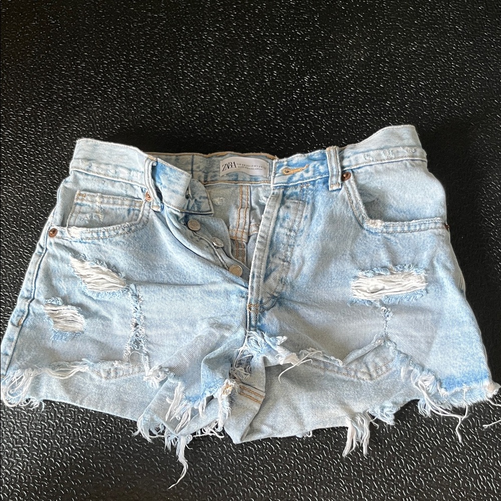 Zara Faded Blue Ripped Jean Shorts